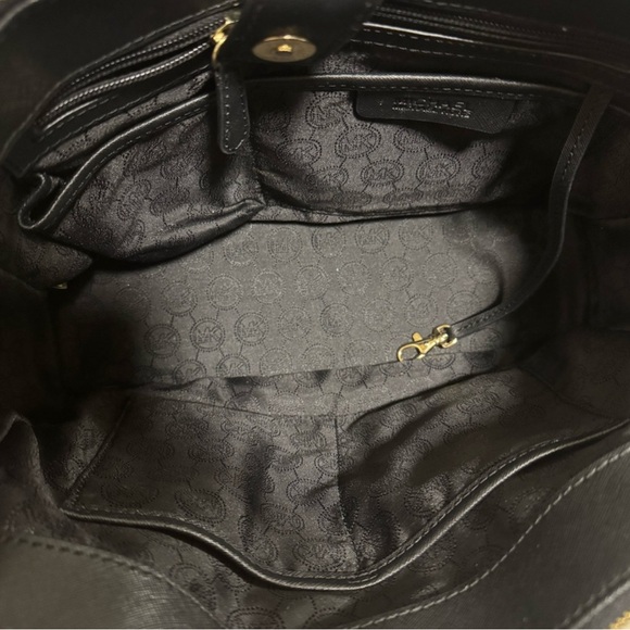Michael Kors Black Leather Satchel with Gold MK Charm + Dust bag included - Picture 7 of 9